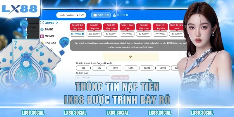 Thông tin nạp tiền LX88 được trình bày rõ